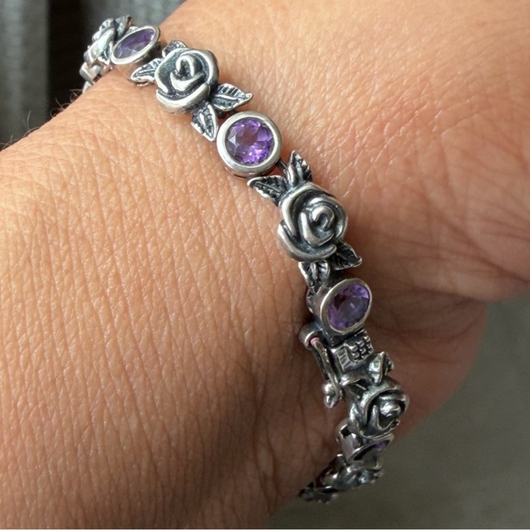 PAZ CREATIONS | Amethyst Sterling Silver Rose Bud Dainty Design Tennis Bracelet - Picture 7 of 11